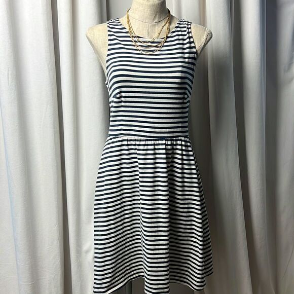 Old Navy Blue and White Nautical Sleeveless Fit and Flare Knee Length Dress - Picture 1 of 8